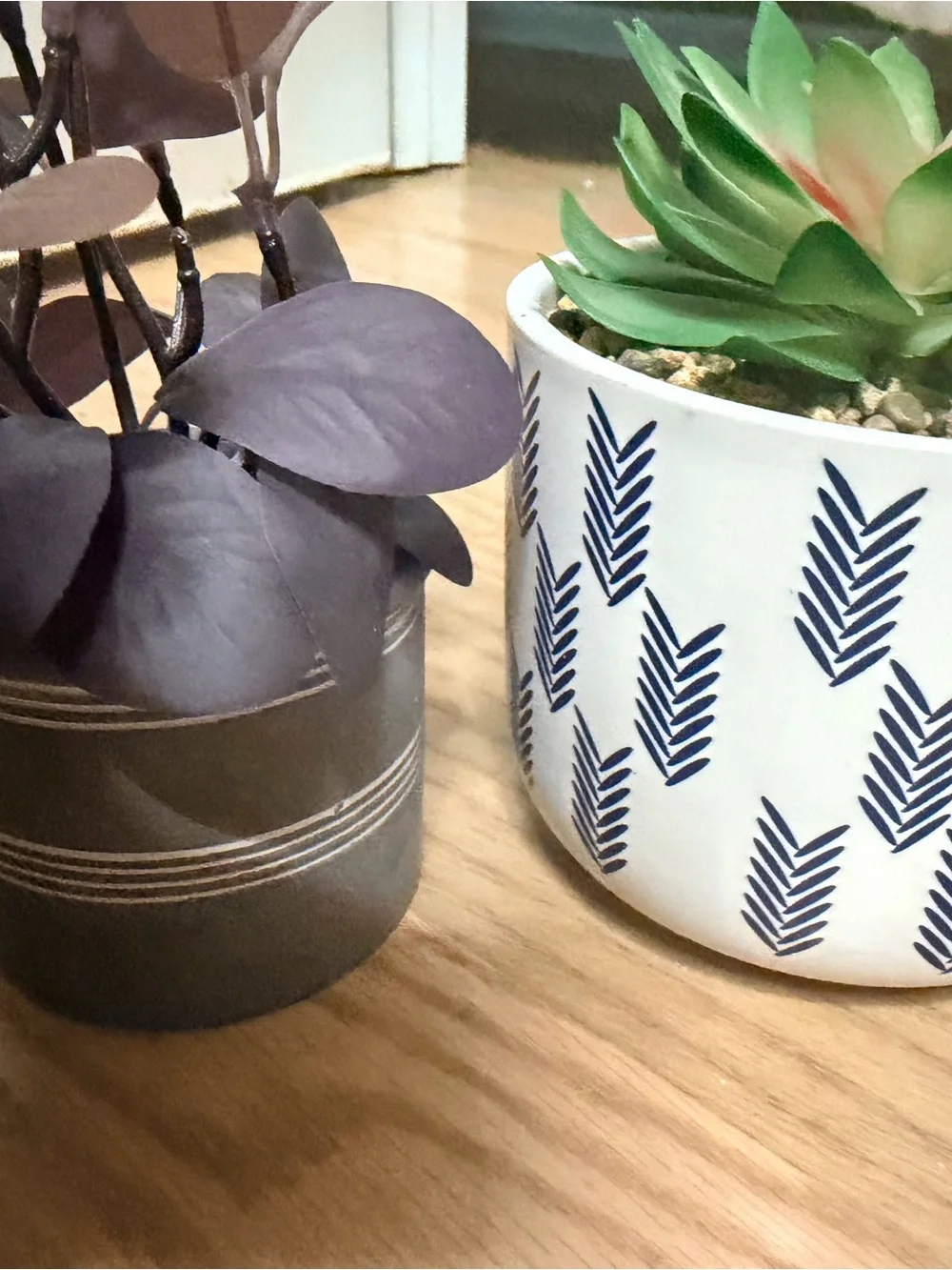 Unbranded Green & Pink Faux Succulent in Patterned White Pot